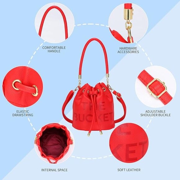 The Bucket Bags Leather Red #847 - Picture 4 of 7